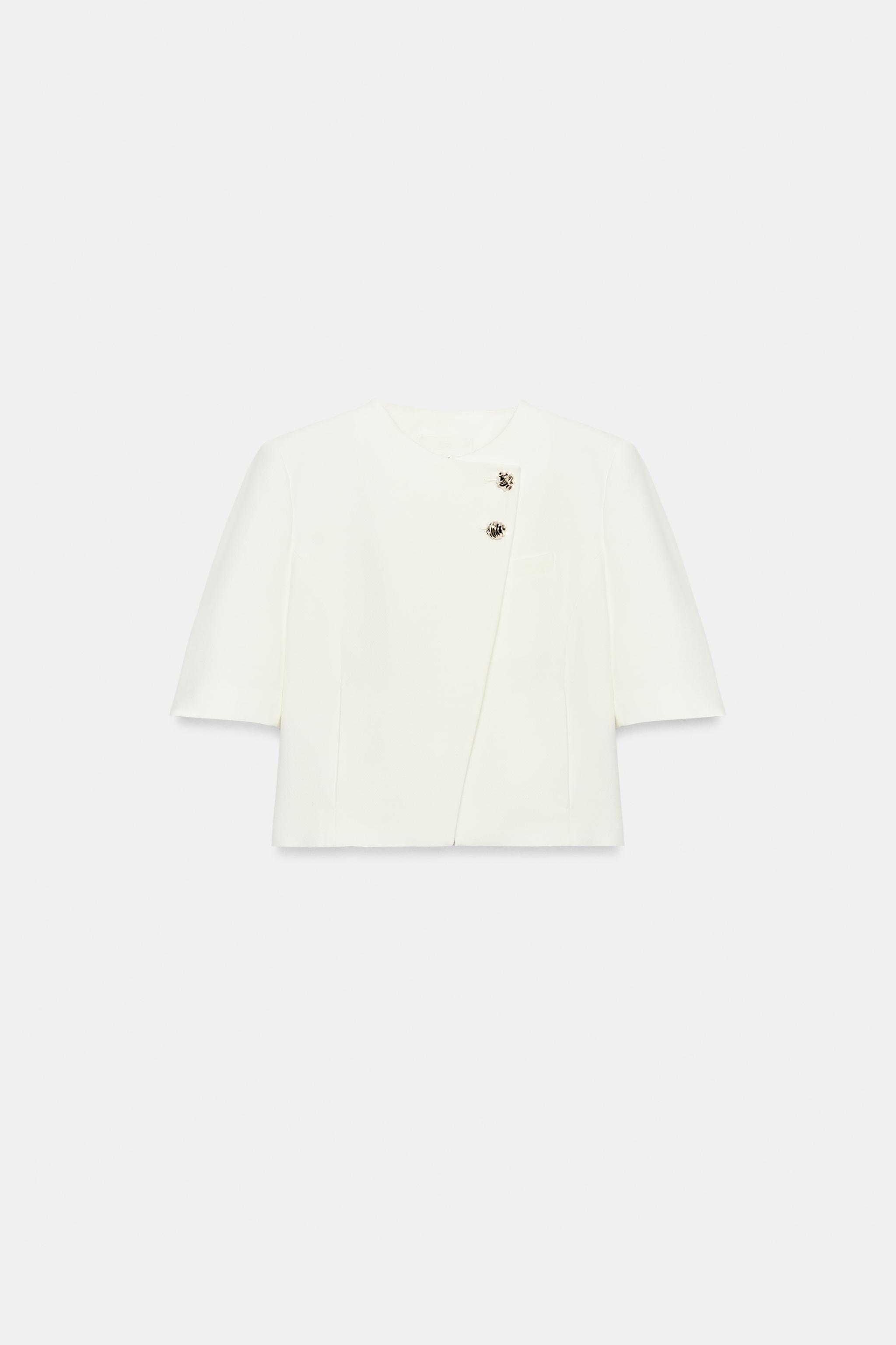 SHORT SLEEVE BLAZER WITH SHOULDER PADS
